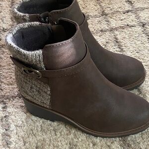 Soda Brown Ankle Boots with Knit Accent